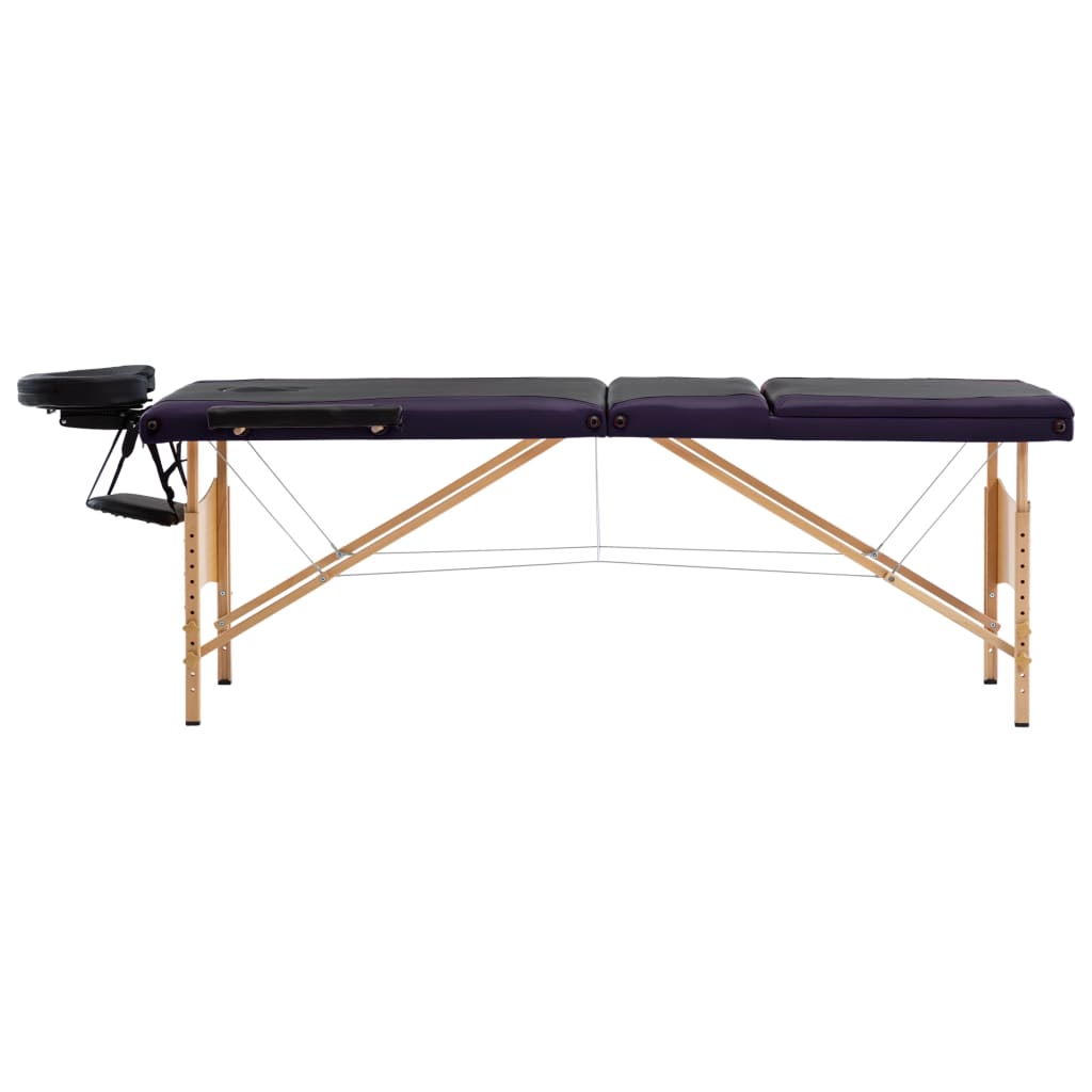 VidaXL Massagetafel inklapbaar 3 zones hout zwart en paars