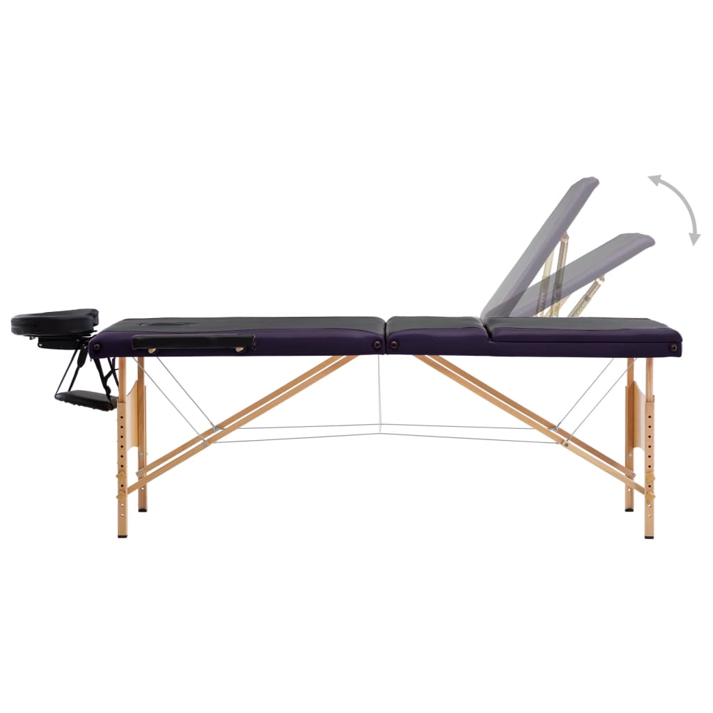 VidaXL Massagetafel inklapbaar 3 zones hout zwart en paars