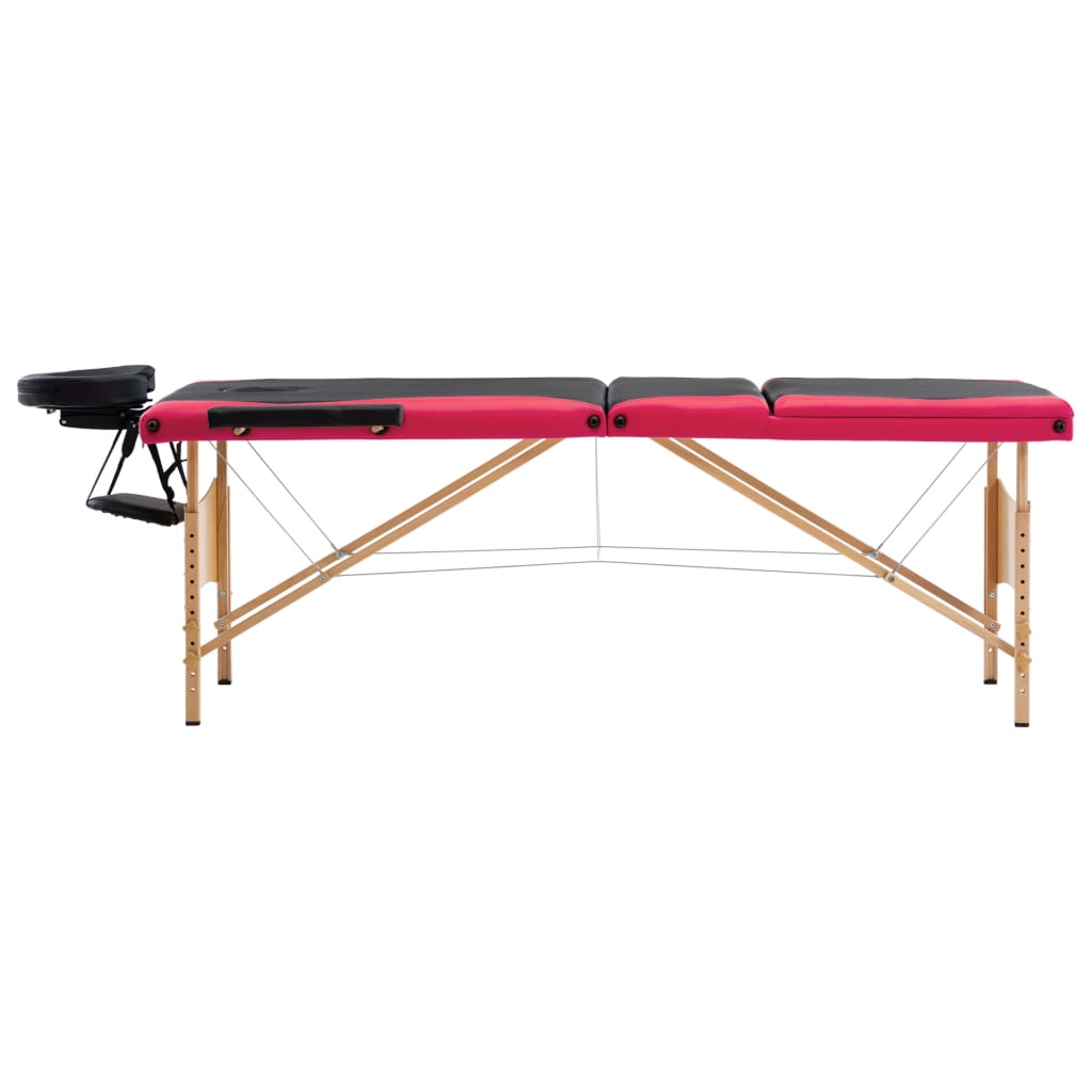 VidaXL Massagetafel inklapbaar 3 zones hout zwart en roze