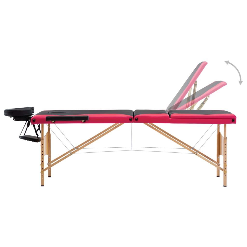 VidaXL Massagetafel inklapbaar 3 zones hout zwart en roze