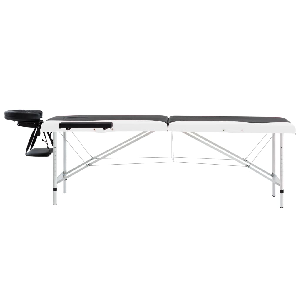 VidaXL Massagetafel inklapbaar 2 zones aluminium zwart en wit