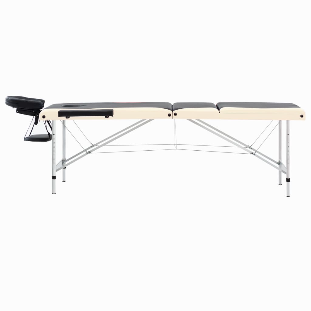 VidaXL Massagetafel inklapbaar 3 zones aluminium zwart en beige