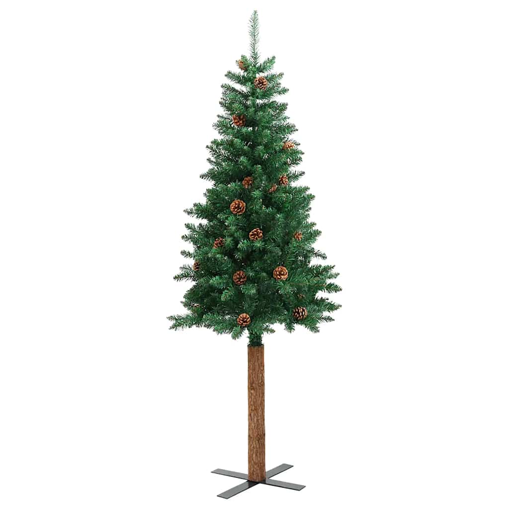 VidaXL Kerstboom met echt hout en dennenappels klein 150 cm PVC groen
