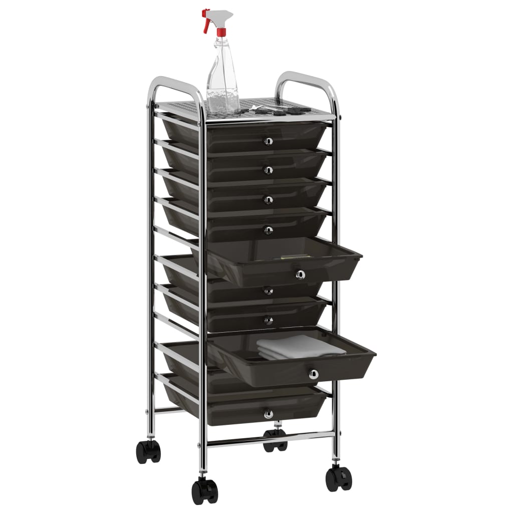 Vidaxl opbergtrolley met 10 laden mobiel kunststof zwart