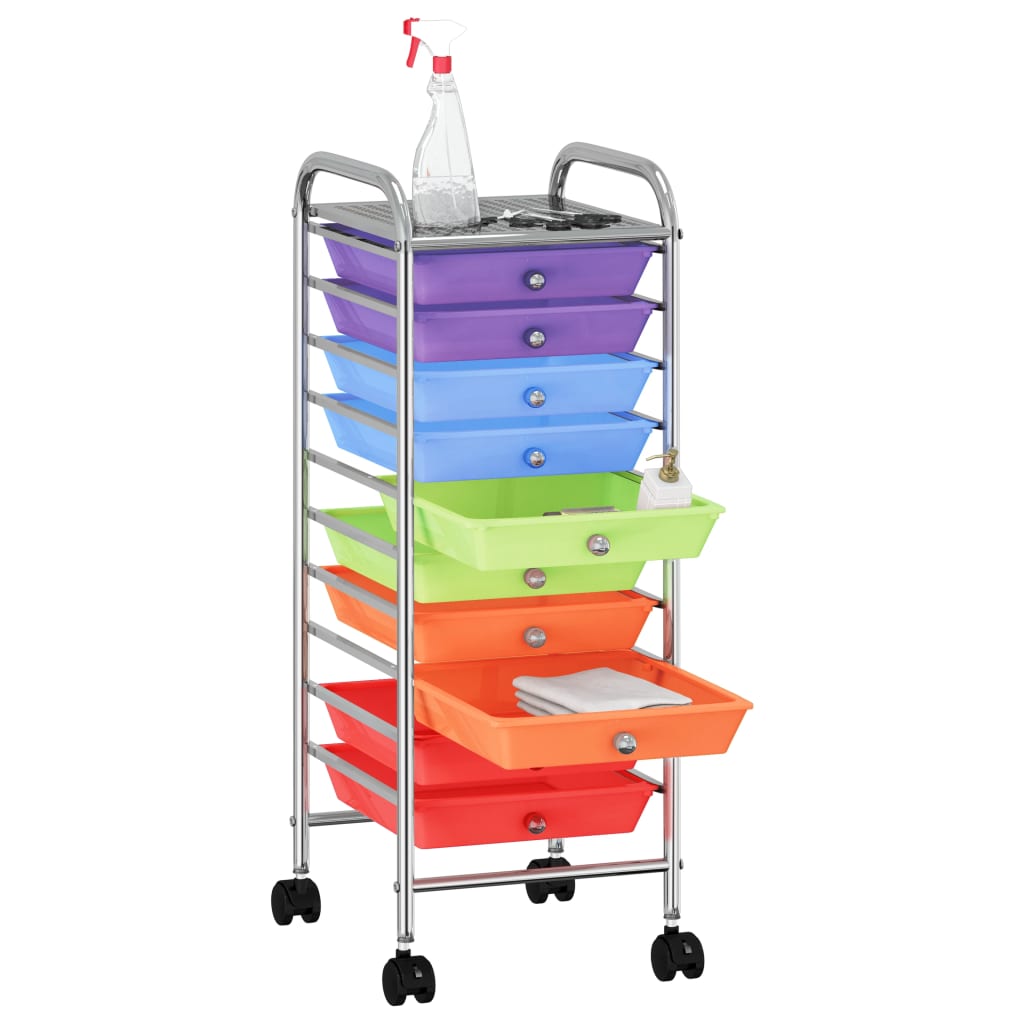 VidaXL Opbergtrolley met 10 laden mobiel kunststof meerkleurig