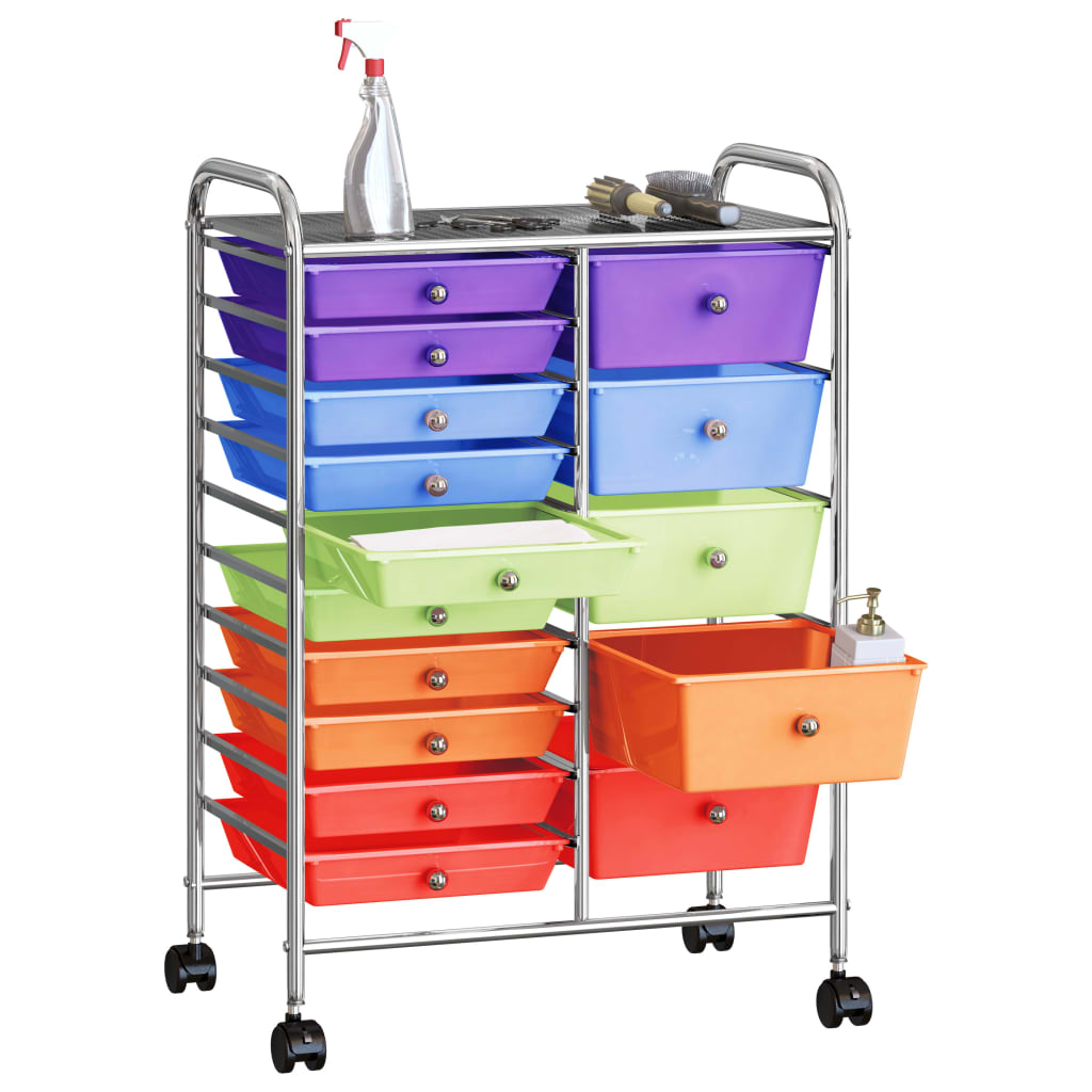 Vidaxl opbergtrolley met 15 laden mobiel xxl kunststof meerkleurig