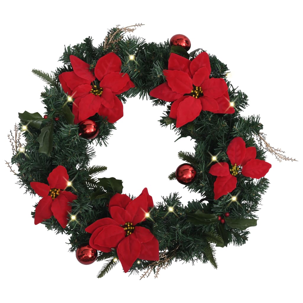 VidaXL Kerstkrans met LED-lampjes 60 cm PVC groen