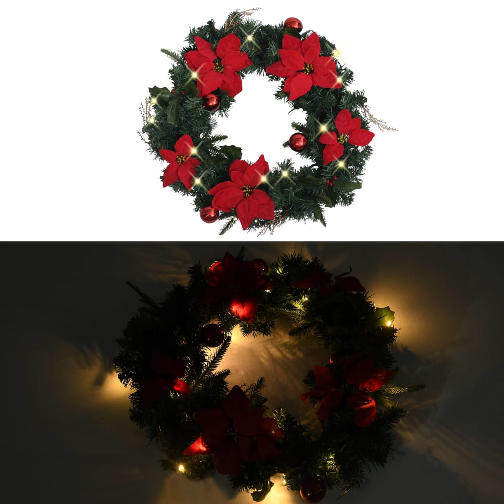 VidaXL Kerstkrans met LED-lampjes 60 cm PVC groen
