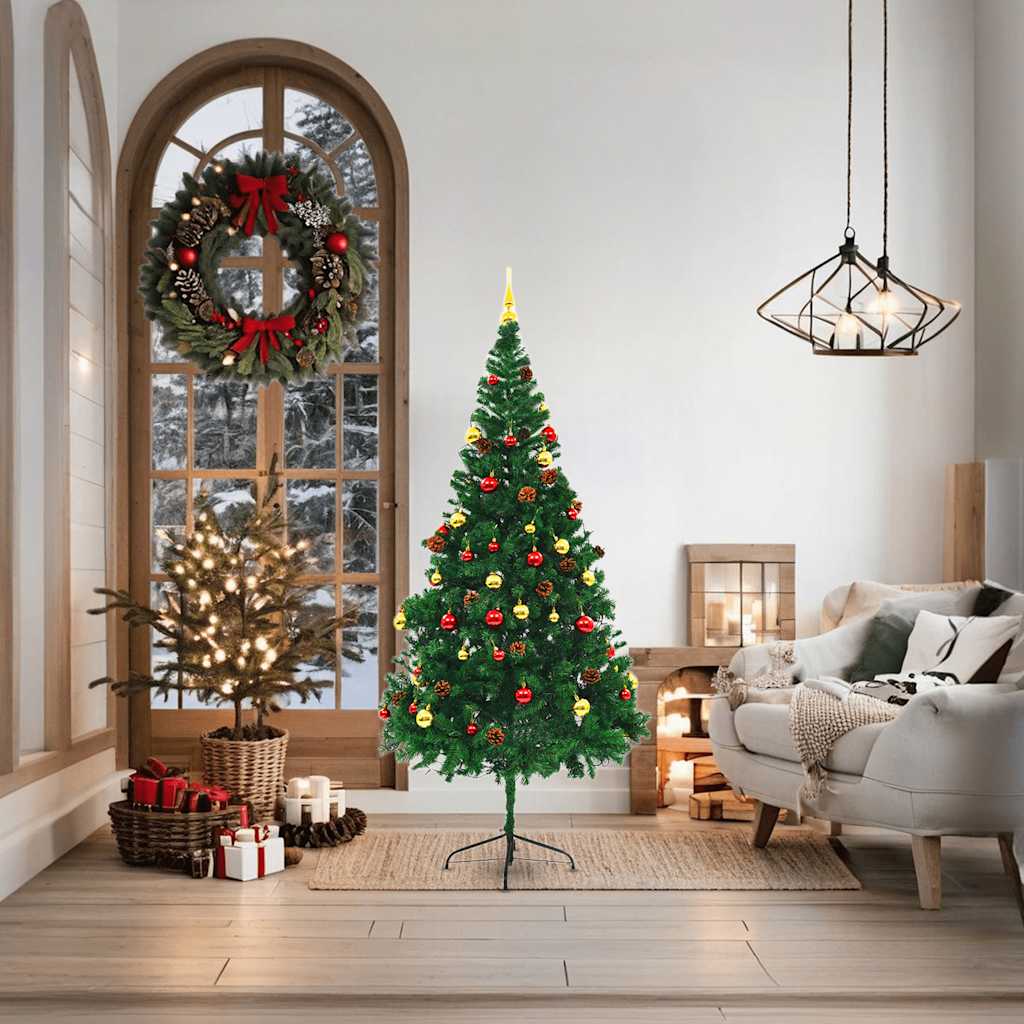 Vidaxl kunstkerstboom met verlichting en kerstballen 180 cm groen