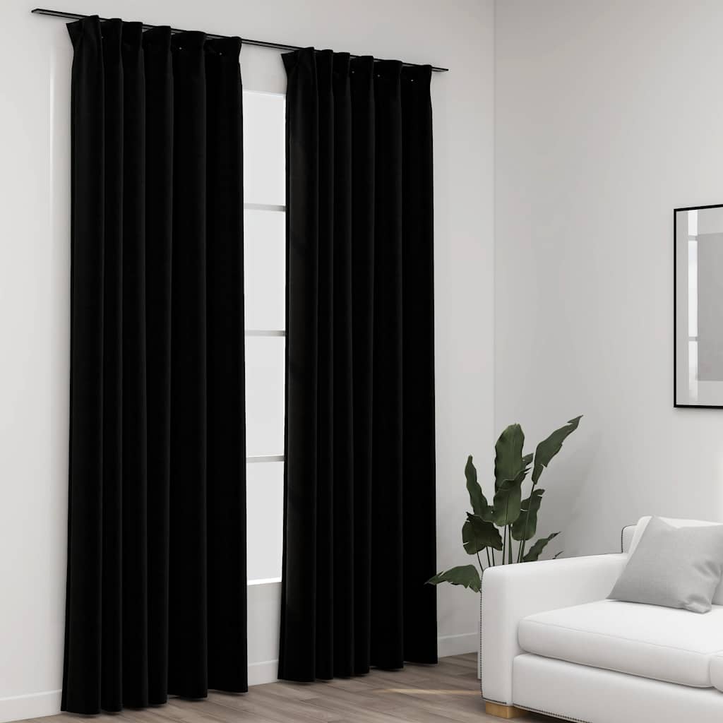 Vidaxl gordijnen linnenlook verduisterend haken 2 st 140x225 cm zwart
