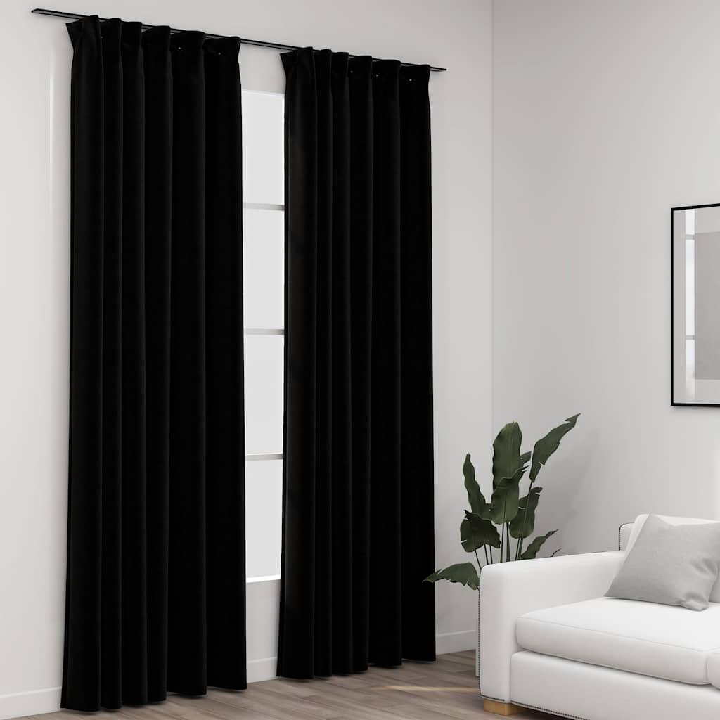 Vidaxl gordijnen linnenlook verduisterend haken 2 st 140x245 cm zwart