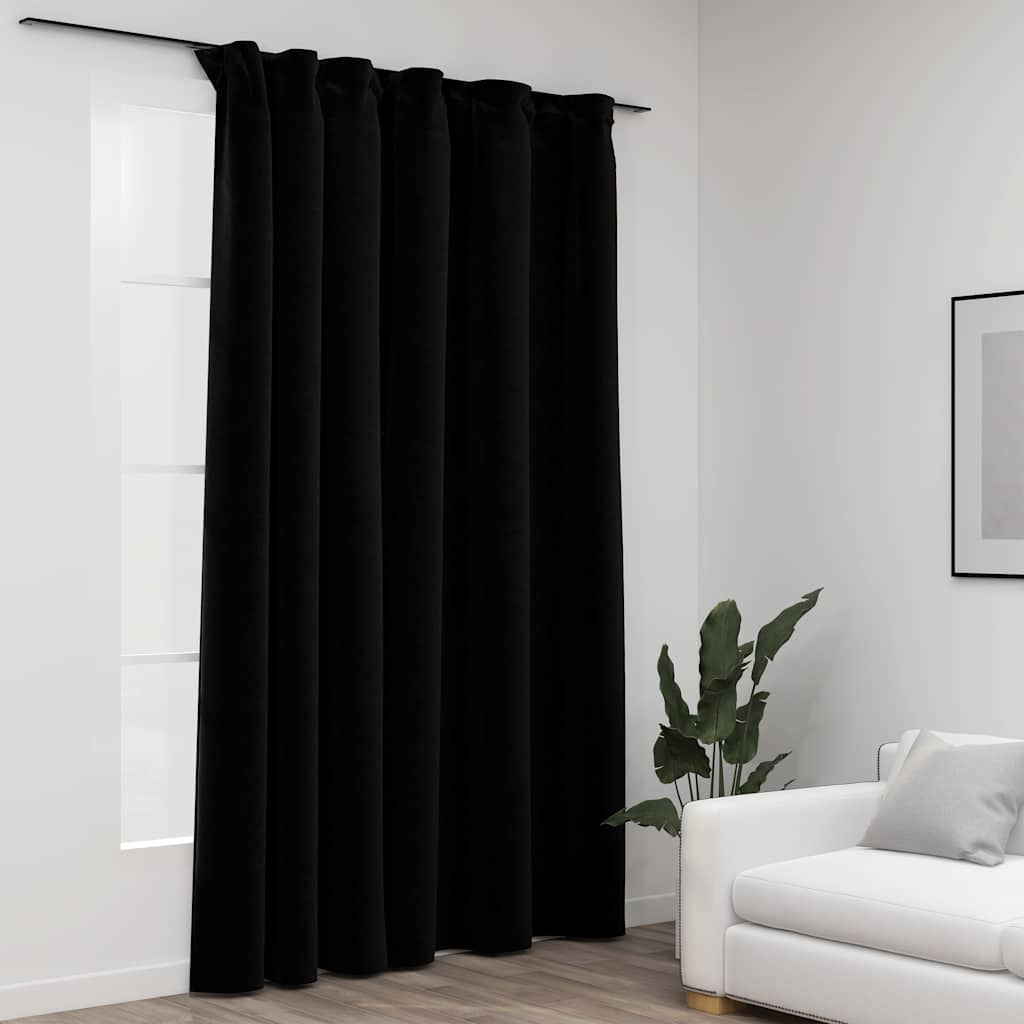 Vidaxl gordijn linnenlook verduisterend met haken 290x245 cm zwart