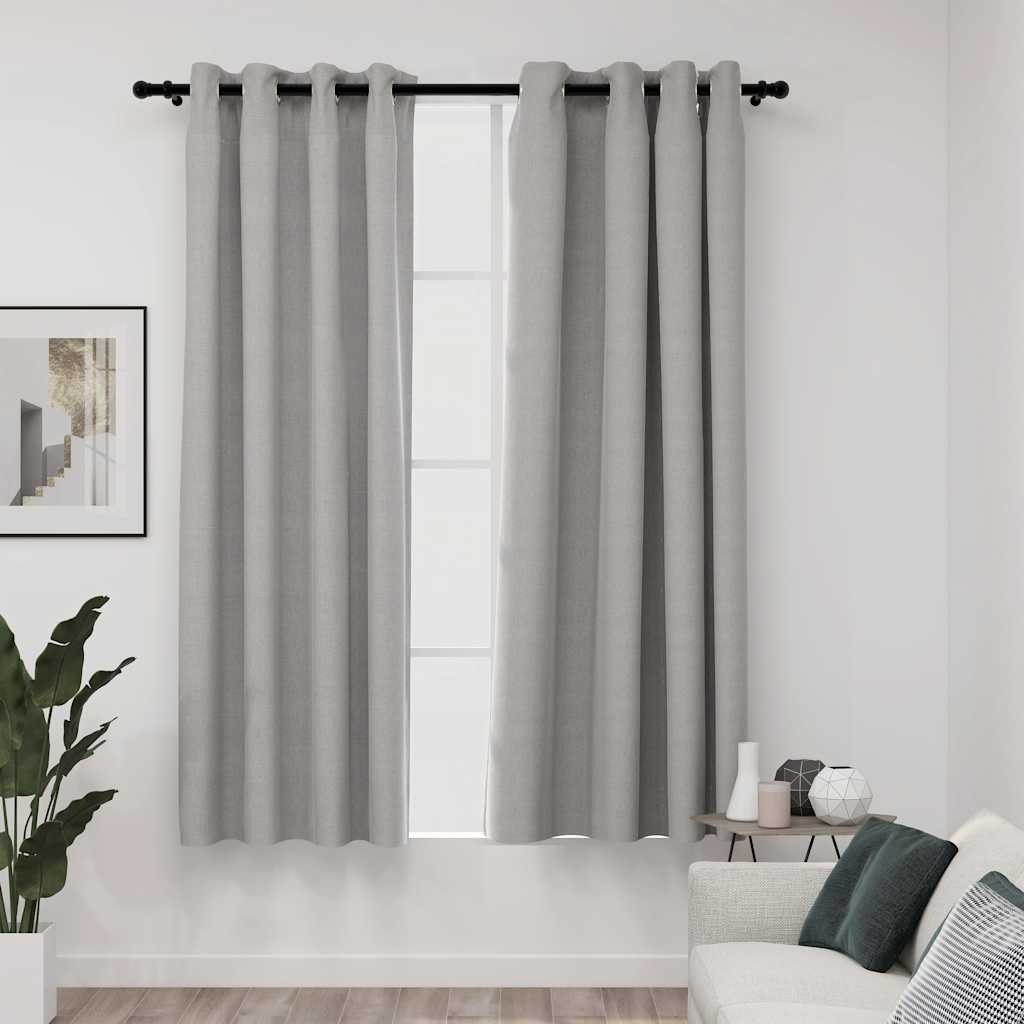 Vidaxl gordijnen linnenlook verduisterend ogen 2 st 140x175 cm grijs