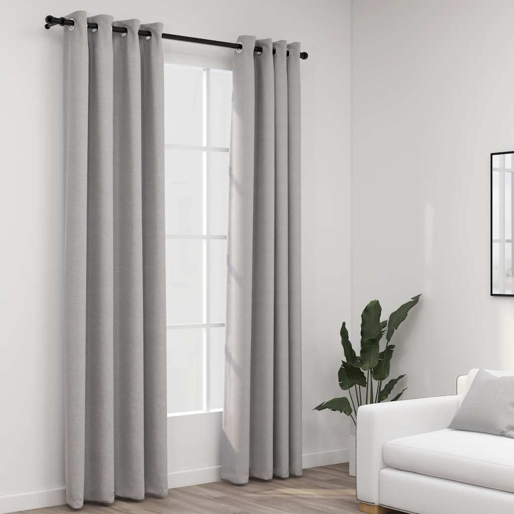 Vidaxl gordijnen linnenlook verduisterend ogen 2 st 140x225 cm grijs