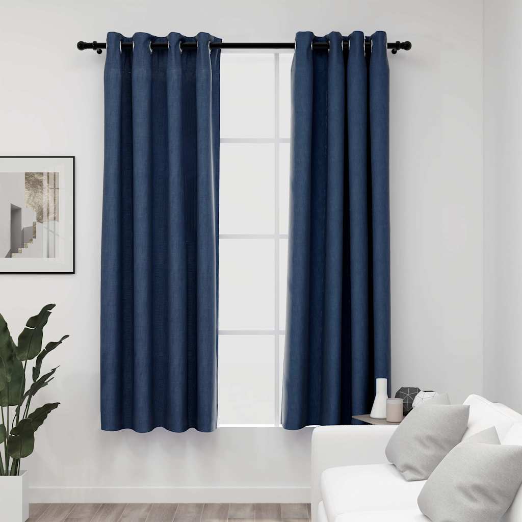 Vidaxl gordijnen linnenlook verduisterend ogen 2 st 140x175 cm blauw