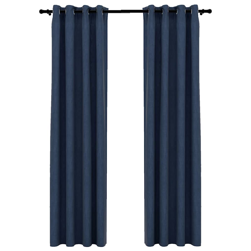 Vidaxl gordijnen linnenlook verduisterend ogen 2 st 140x225 cm blauw