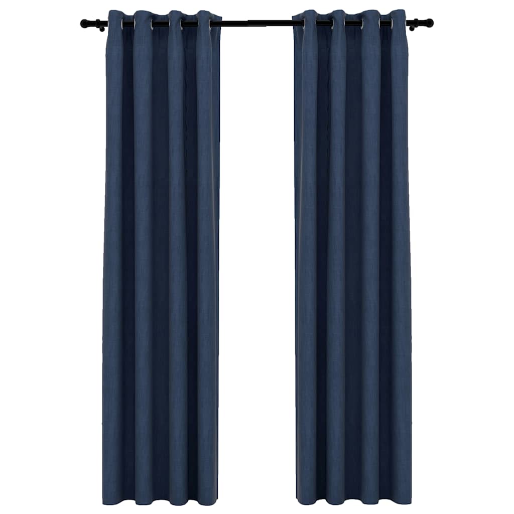 Vidaxl gordijnen linnenlook verduisterend ogen 2 st 140x245 cm blauw