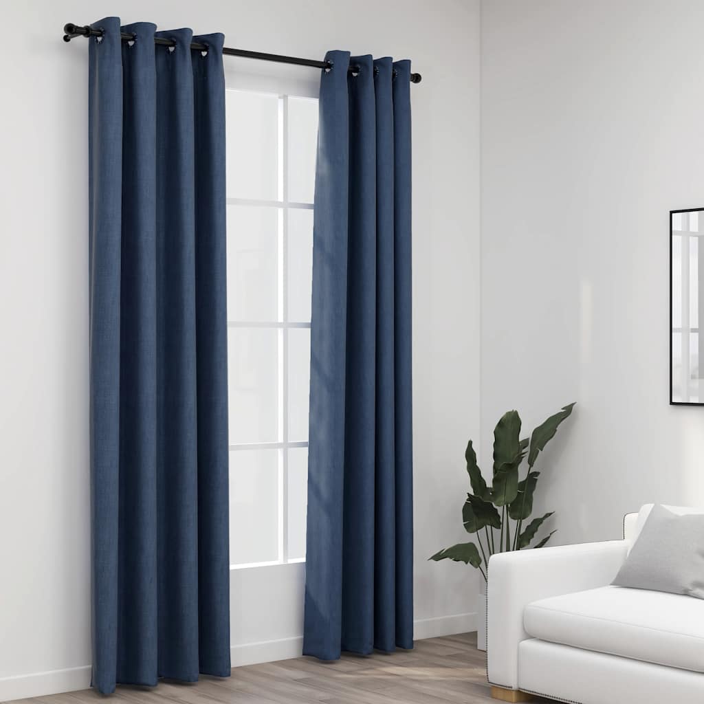 Vidaxl gordijnen linnenlook verduisterend ogen 2 st 140x245 cm blauw