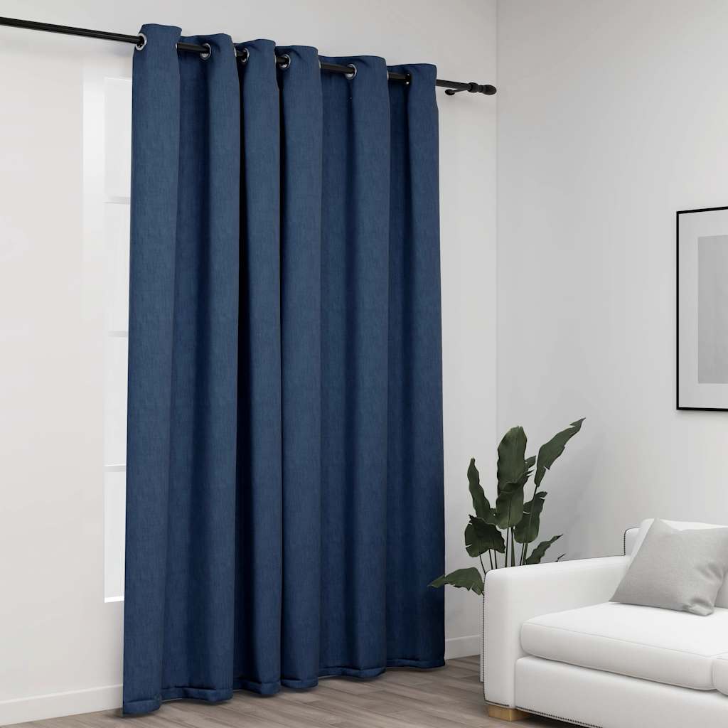 Vidaxl gordijn linnenlook verduisterend met ogen 290x245 cm blauw