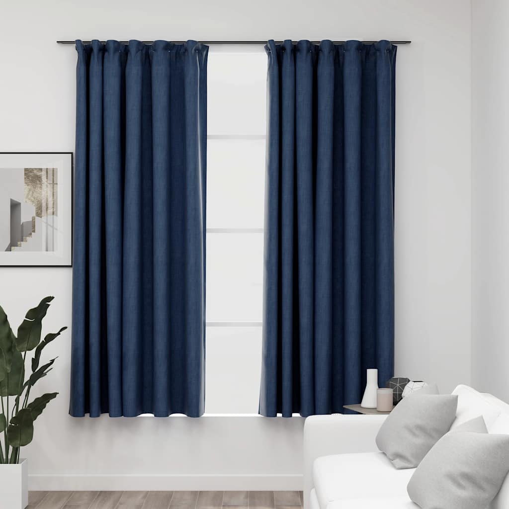 Vidaxl gordijnen linnenlook verduisterend haken 2 st 140x175 cm blauw