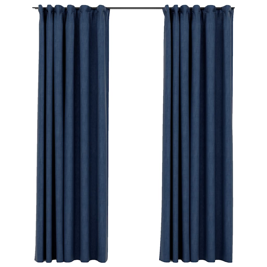 Vidaxl gordijnen linnenlook verduisterend haken 2 st 140x245 cm blauw
