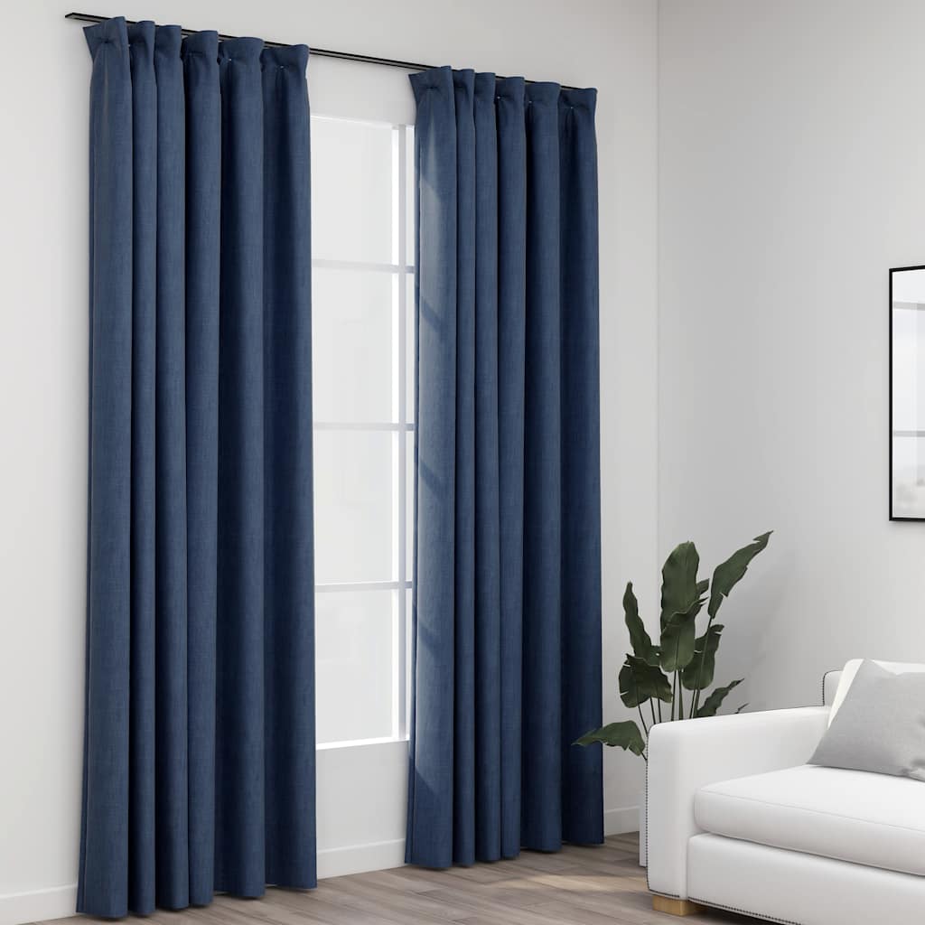 Vidaxl gordijnen linnenlook verduisterend haken 2 st 140x245 cm blauw