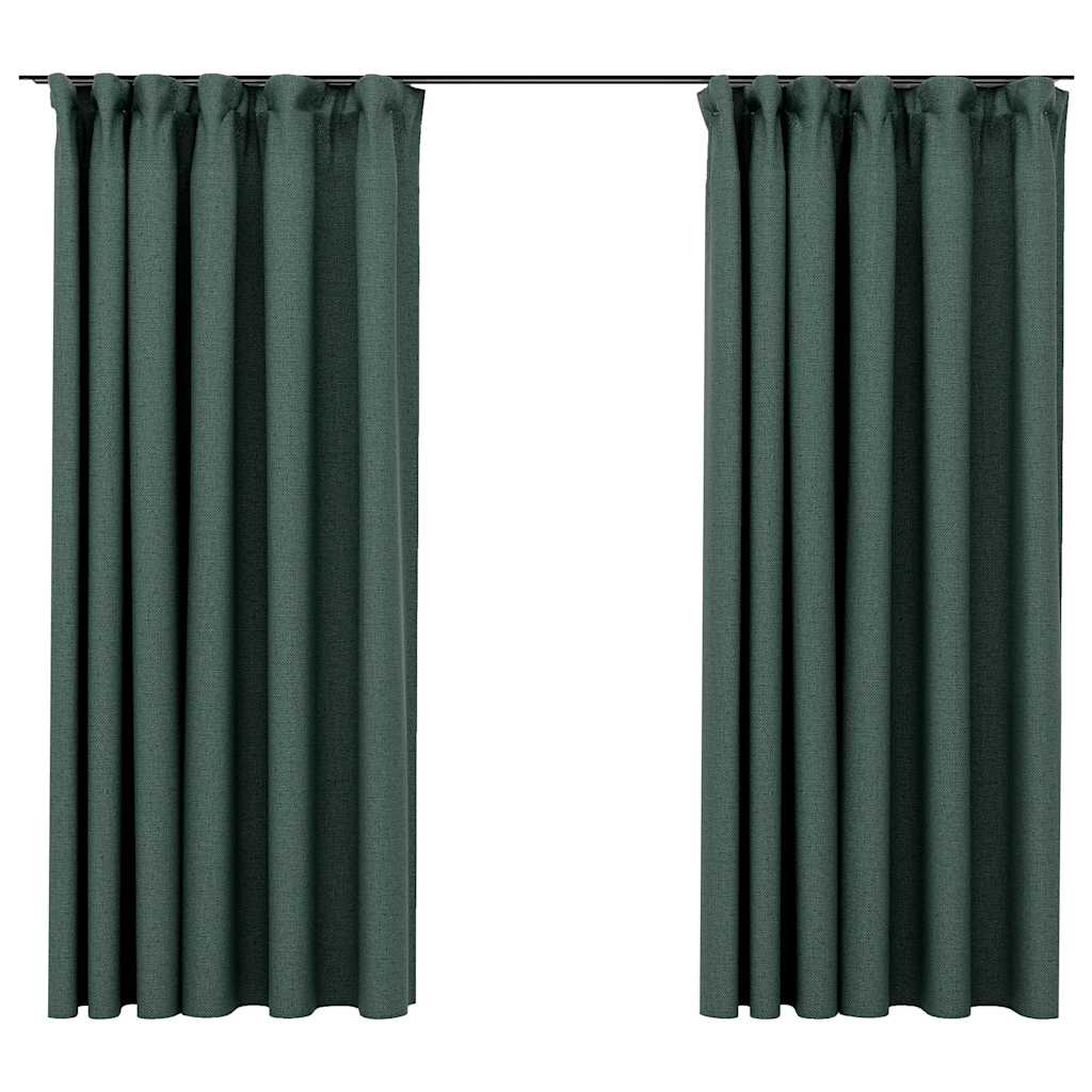 Vidaxl gordijnen linnenlook verduisterend haken 2 st 140x175 cm groen