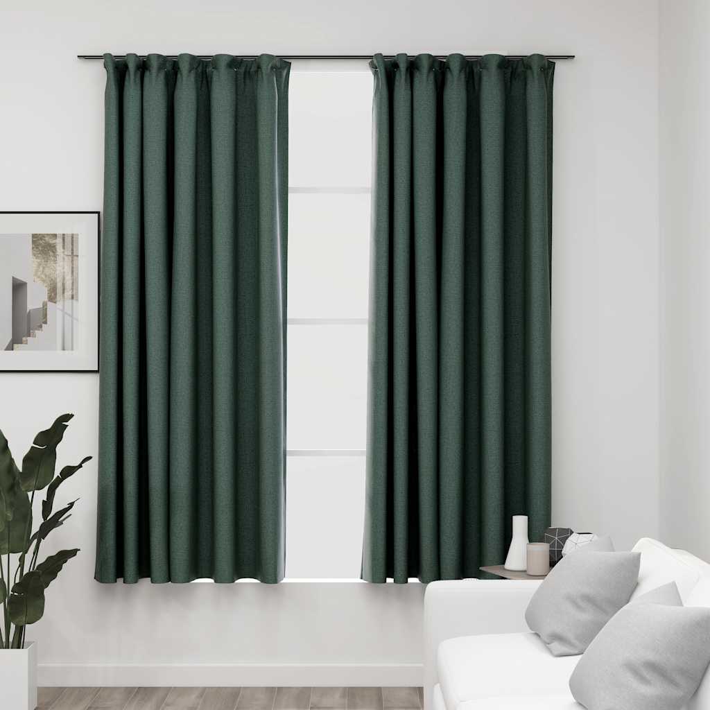 Vidaxl gordijnen linnenlook verduisterend haken 2 st 140x175 cm groen