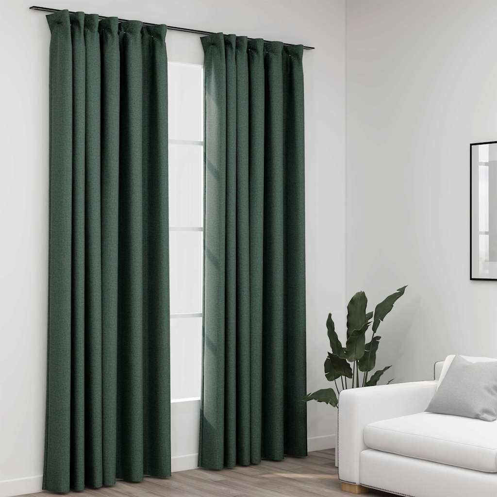 Vidaxl gordijnen linnenlook verduisterend haken 2 st 140x245 cm groen
