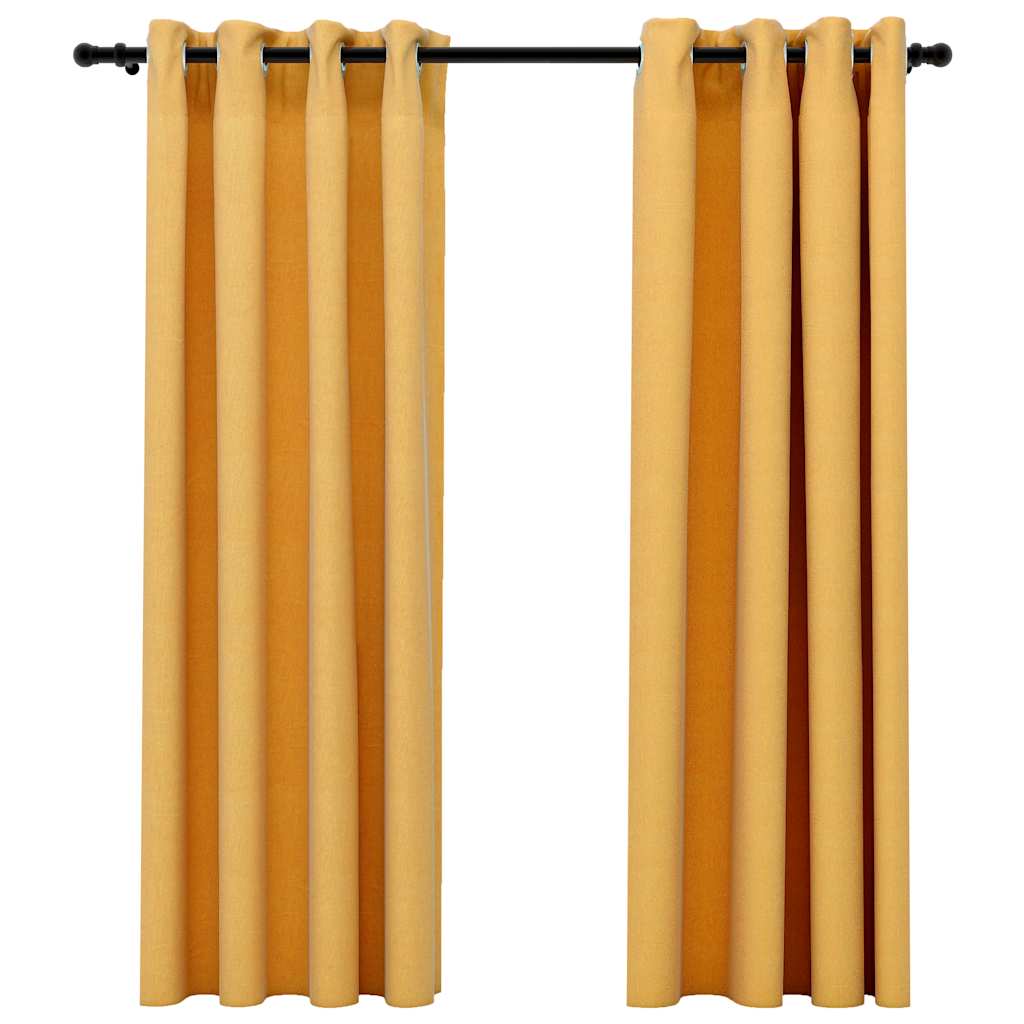 Vidaxl gordijnen linnenlook verduisterend ogen 2 st 140x175 cm geel