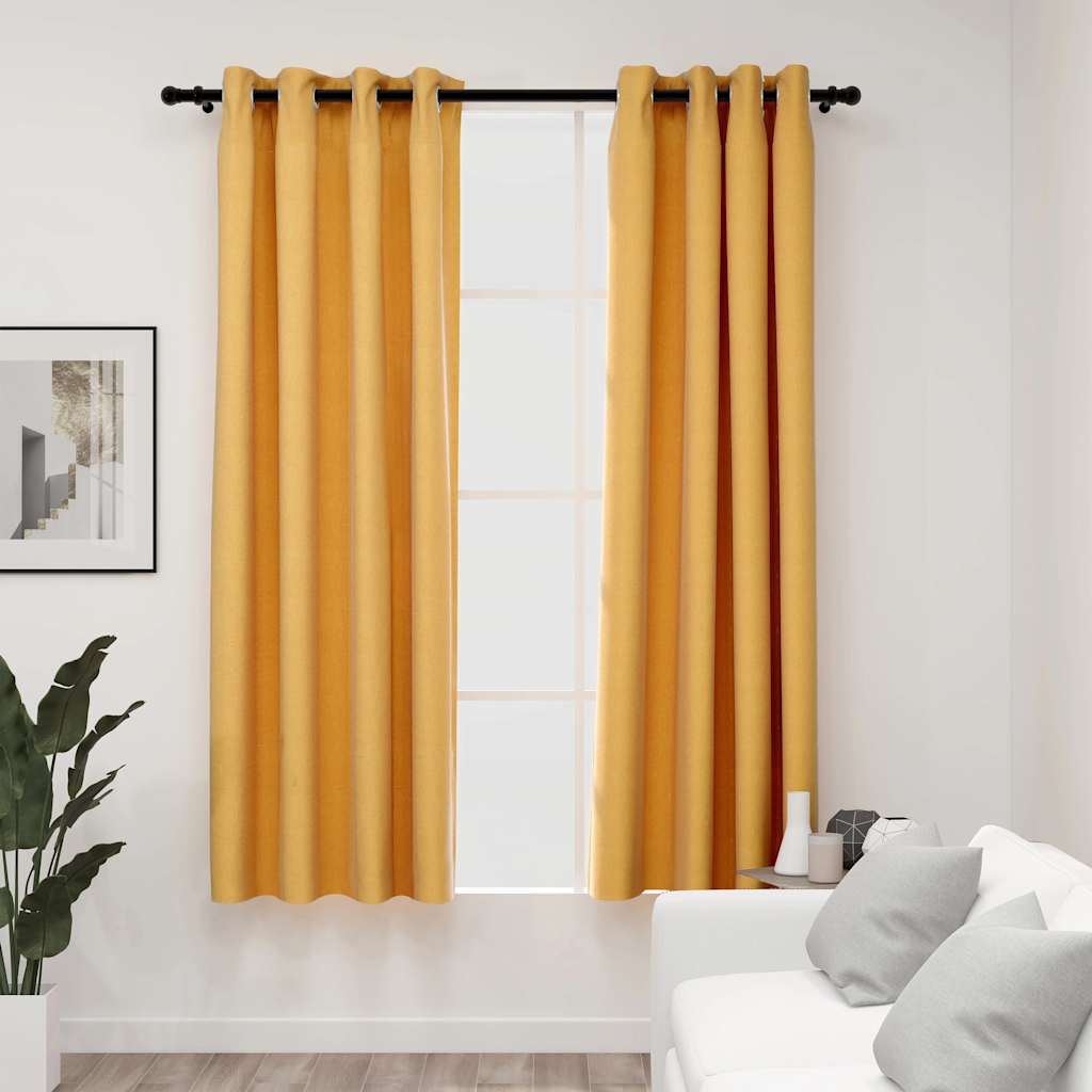 Vidaxl gordijnen linnenlook verduisterend ogen 2 st 140x175 cm geel