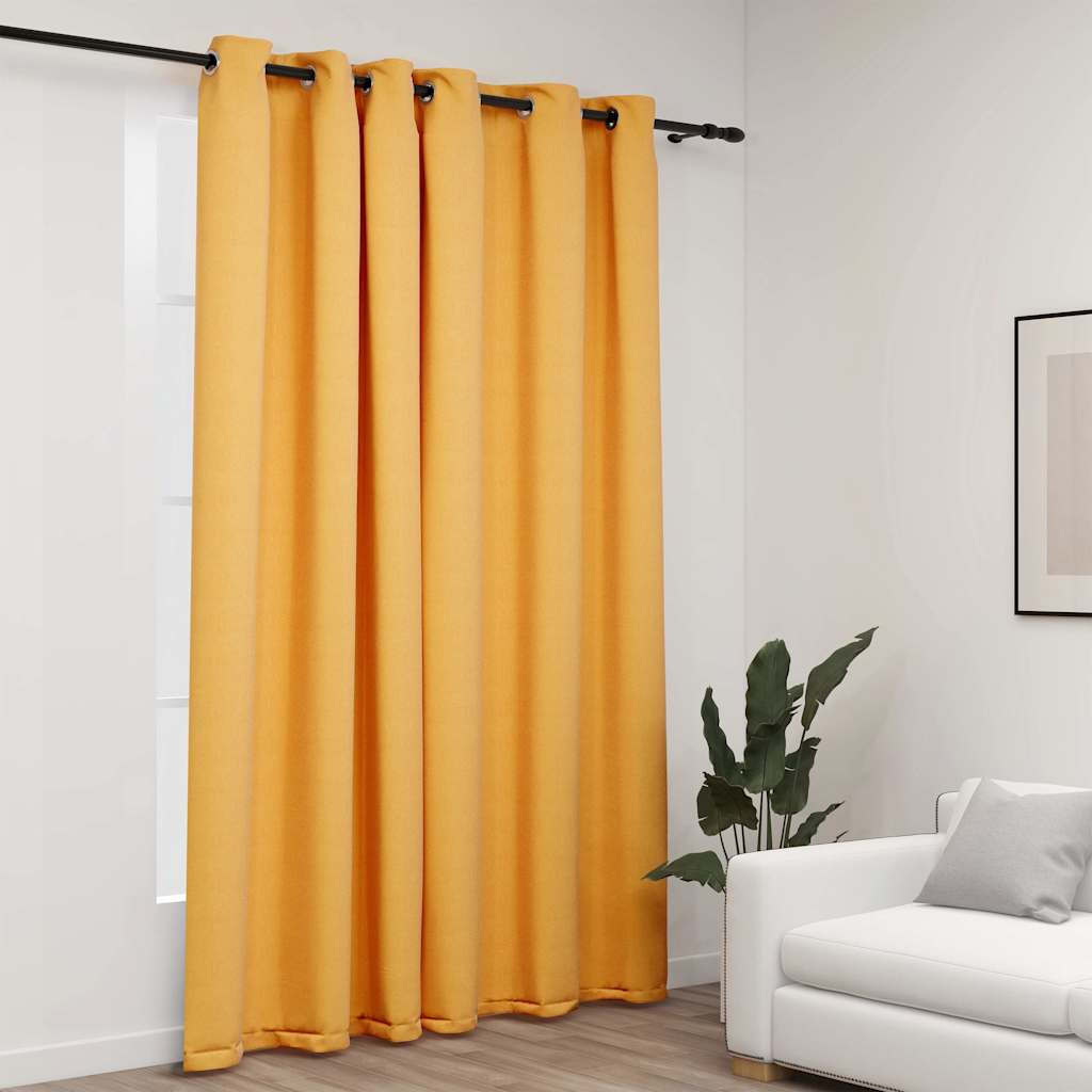 Vidaxl gordijn linnenlook verduisterend met ogen 290x245 cm geel