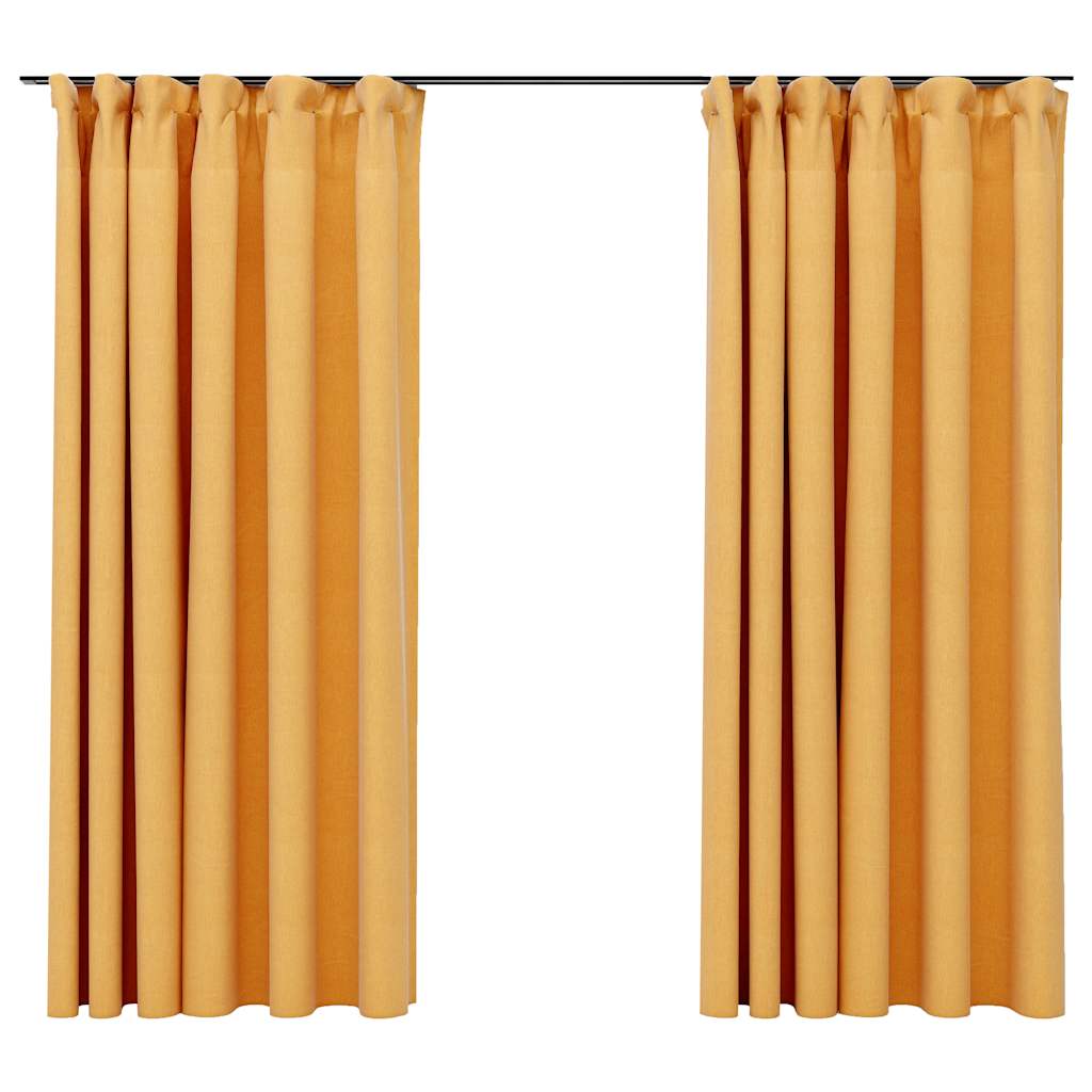 Vidaxl gordijnen linnenlook verduisterend haken 2 st 140x175 cm geel