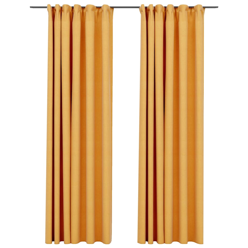 Vidaxl gordijnen linnenlook verduisterend haken 2 st 140x225 cm geel