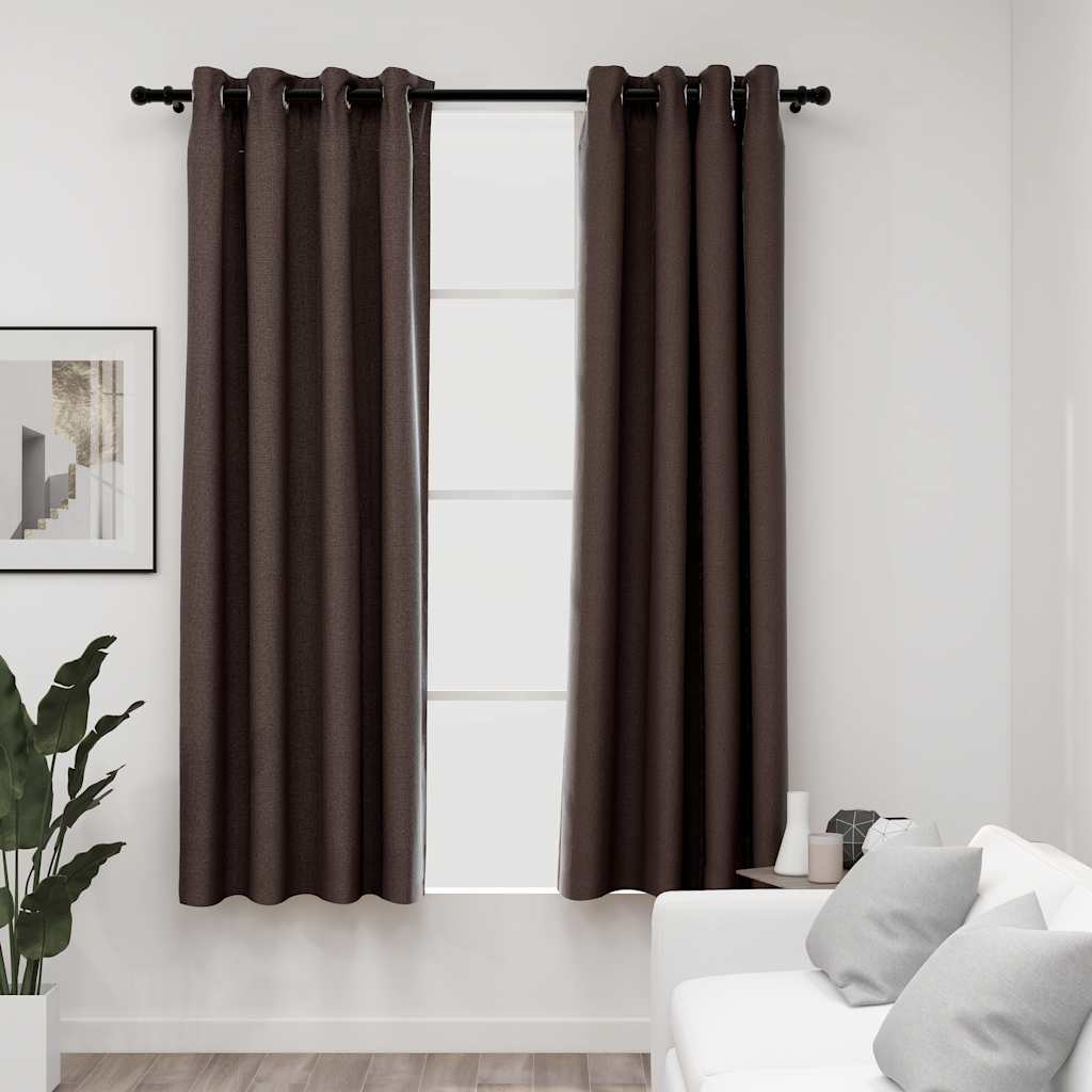 Vidaxl gordijnen linnenlook verduisterend ogen 2 st 140x175 cm taupe