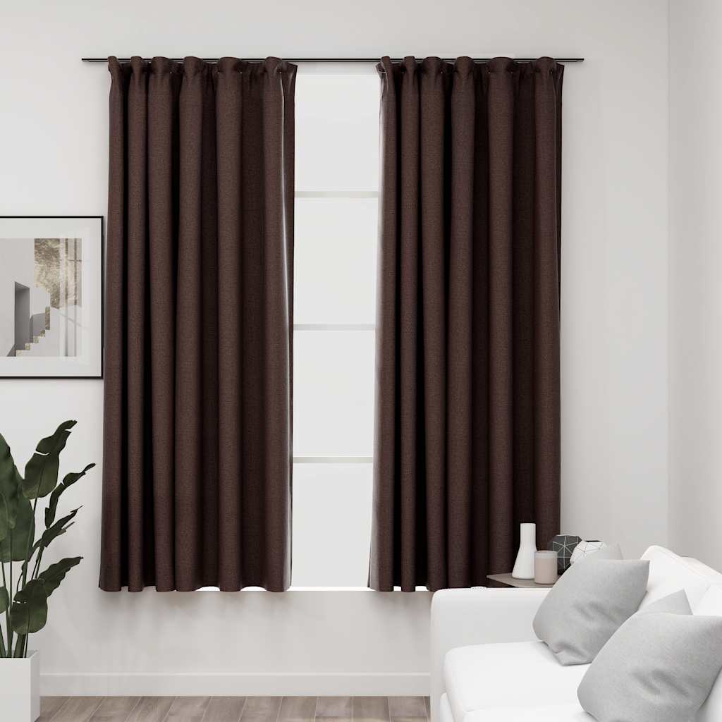 VidaXL Gordijnen linnenlook verduisterend haken 2 st 140x175 cm taupe