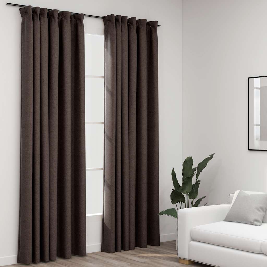 Vidaxl gordijnen linnenlook verduisterend haken 2 st 140x225 cm taupe