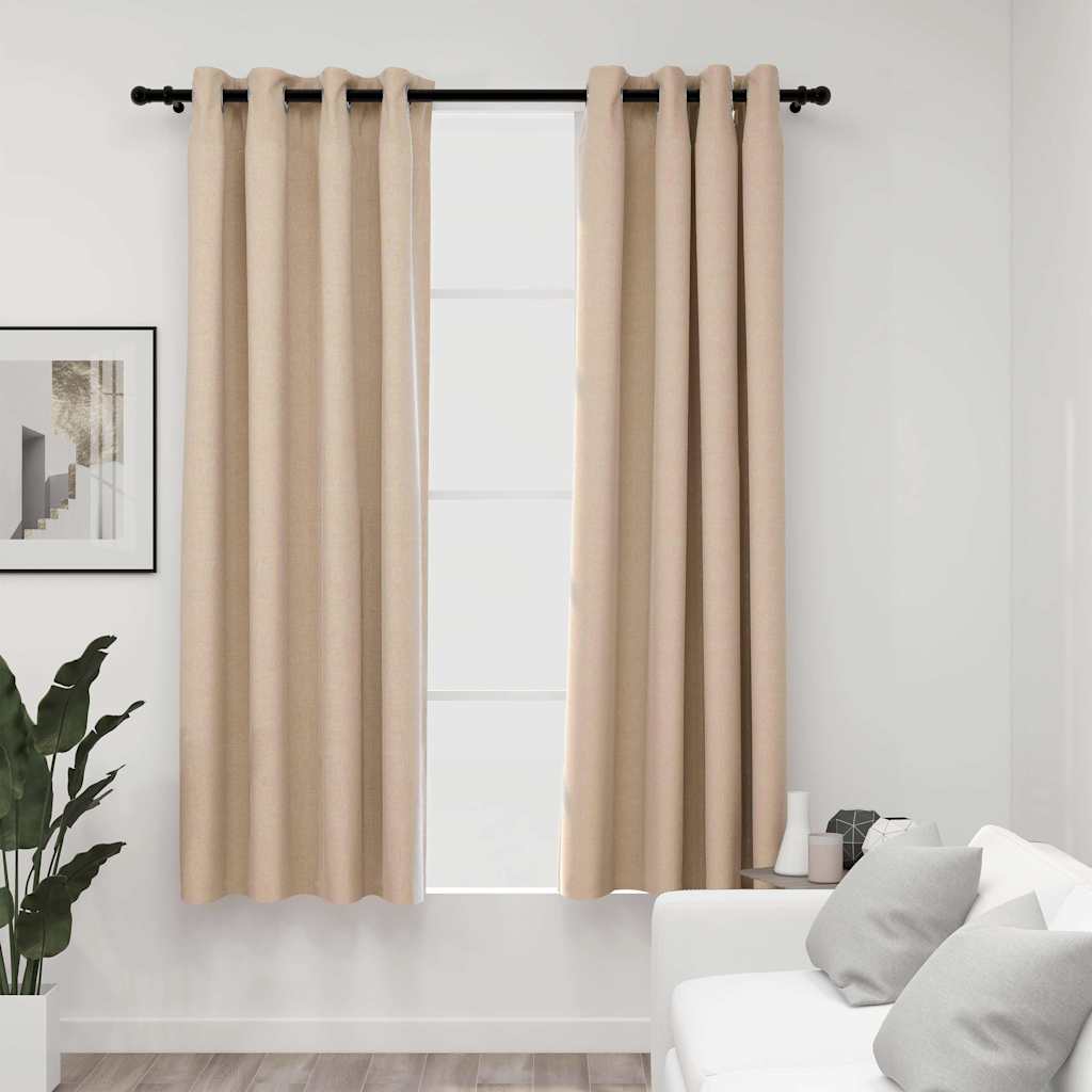 Vidaxl gordijnen linnenlook verduisterend ogen 2 st 140x175 cm beige