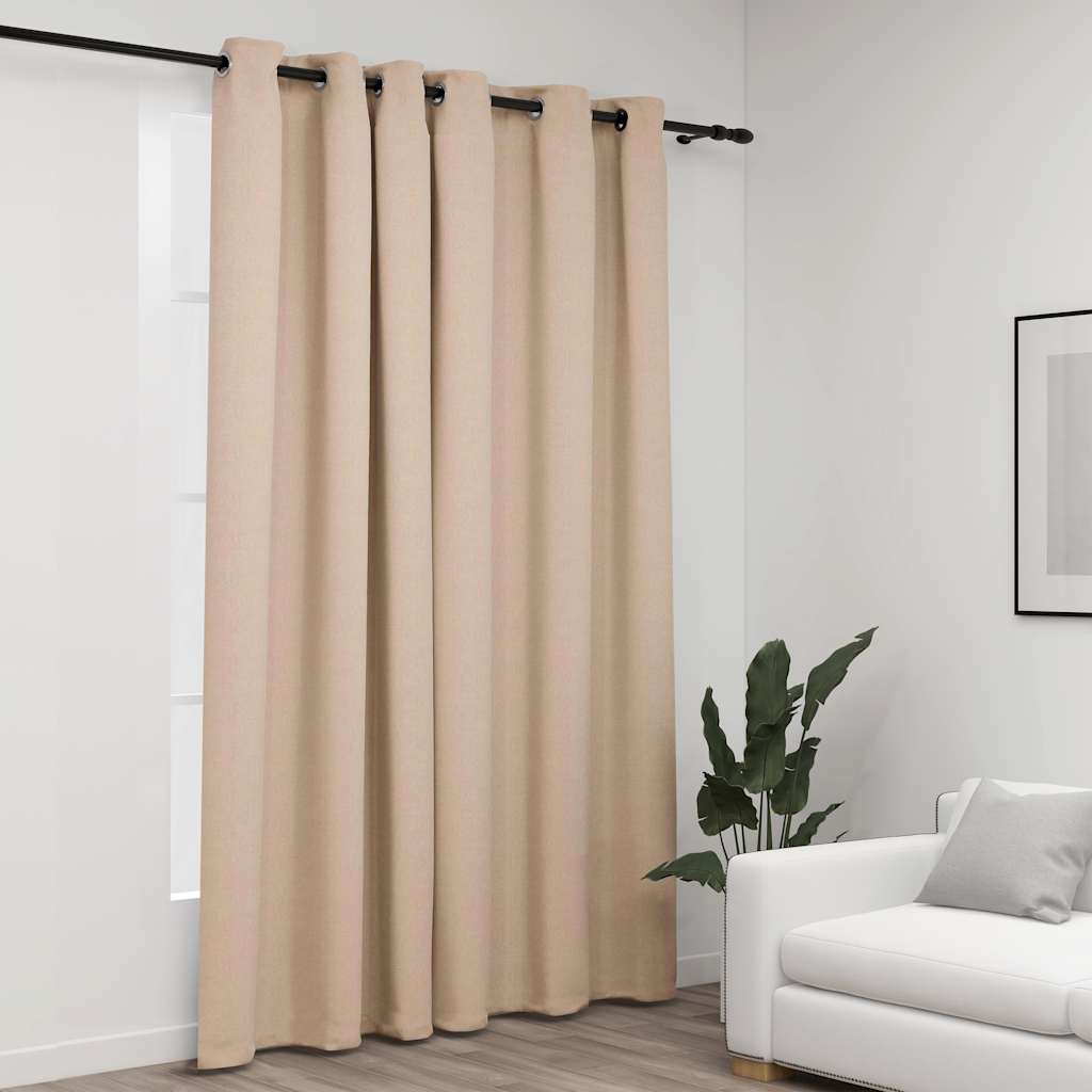 Vidaxl gordijn linnenlook verduisterend met ogen 290x245 cm beige