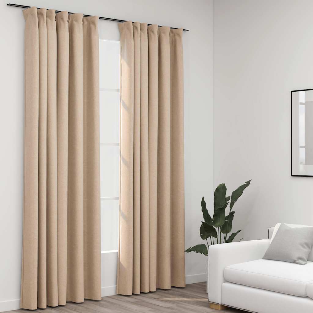 Vidaxl gordijnen linnenlook verduisterend haken 2 st 140x225 cm beige