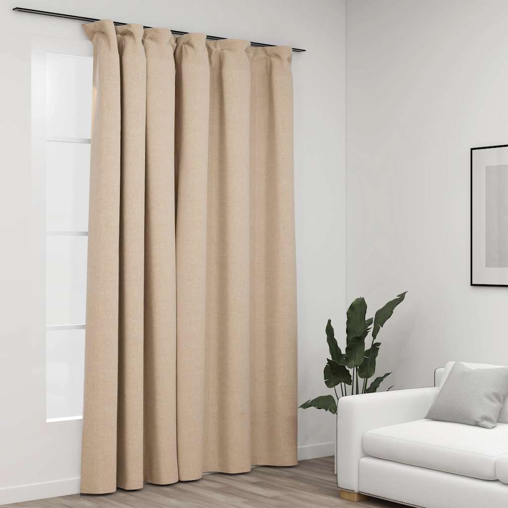 Vidaxl gordijn linnenlook verduisterend met haken 290x245 cm beige