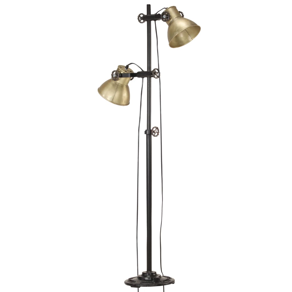VidaXL Vloerlamp met 2 lampenkappen E27 gietijzer messingkleurig