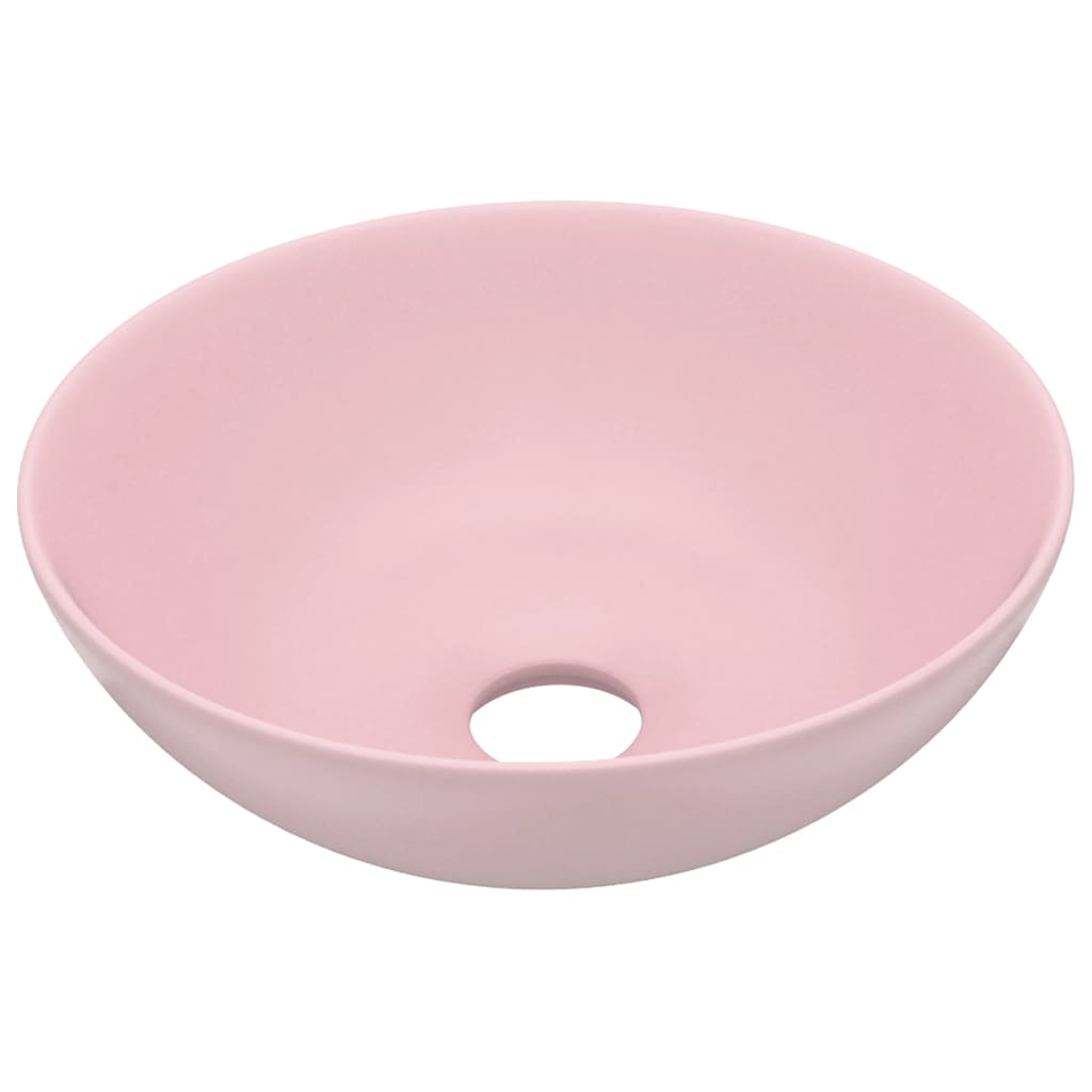 Vidaxl wastafel rond keramiek mat roze
