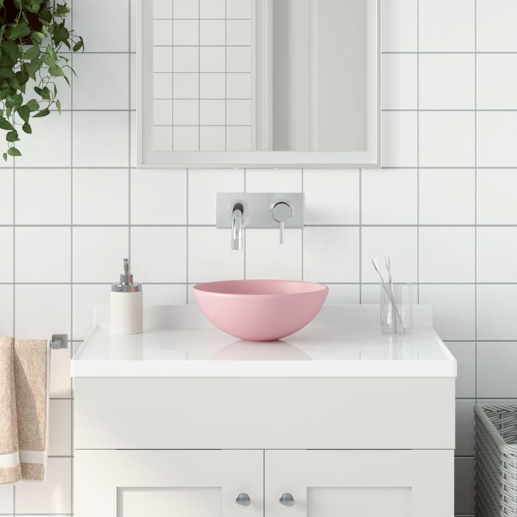 Vidaxl wastafel rond keramiek mat roze