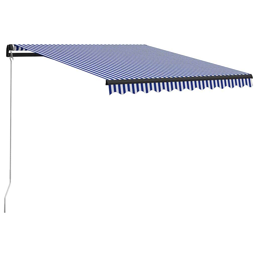 Vidaxl luifel handmatig uittrekbaar met led 300x250 cm blauw en wit