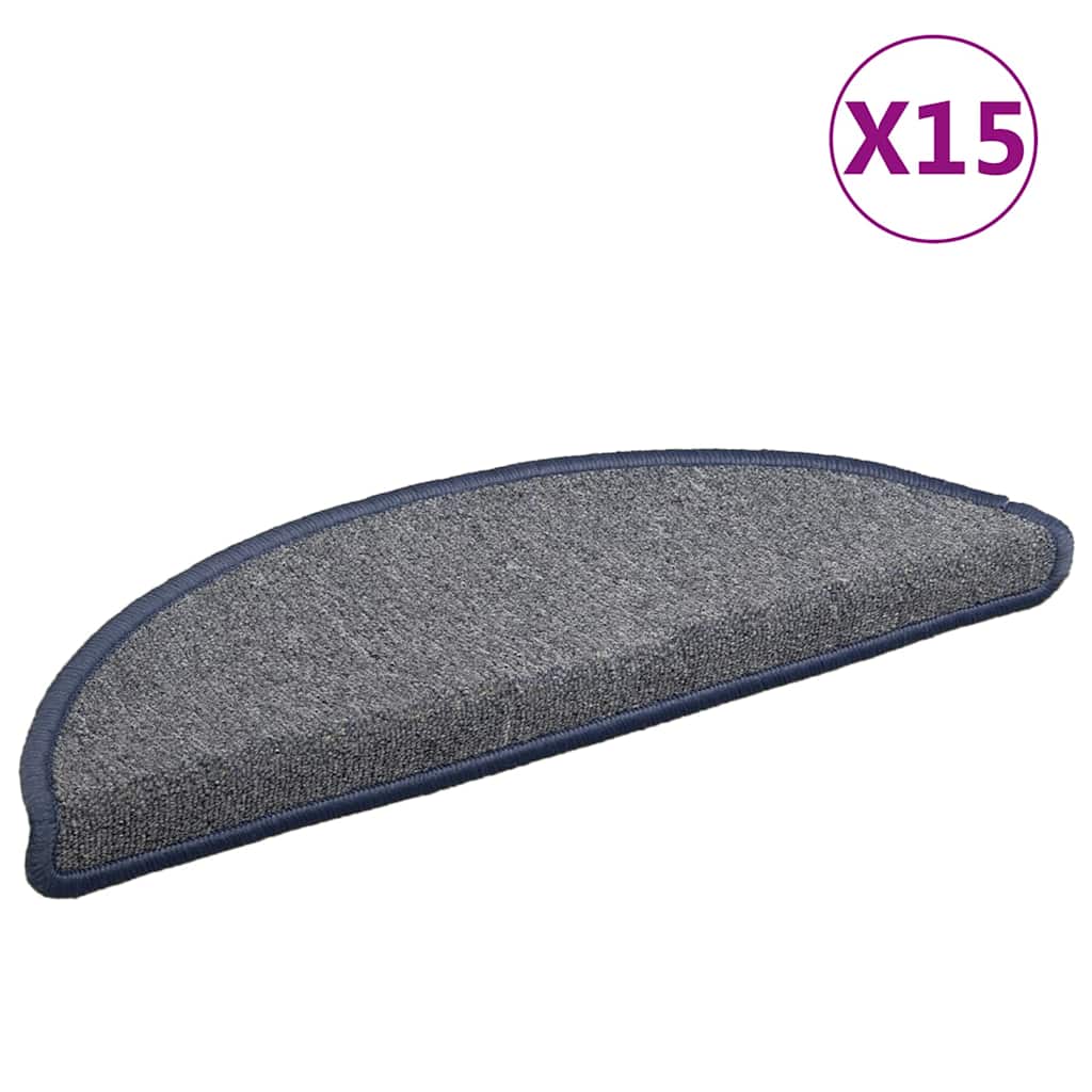 Vidaxl trapmatten 15 st 56x17x3 cm lichtgrijs en blauw halfrond