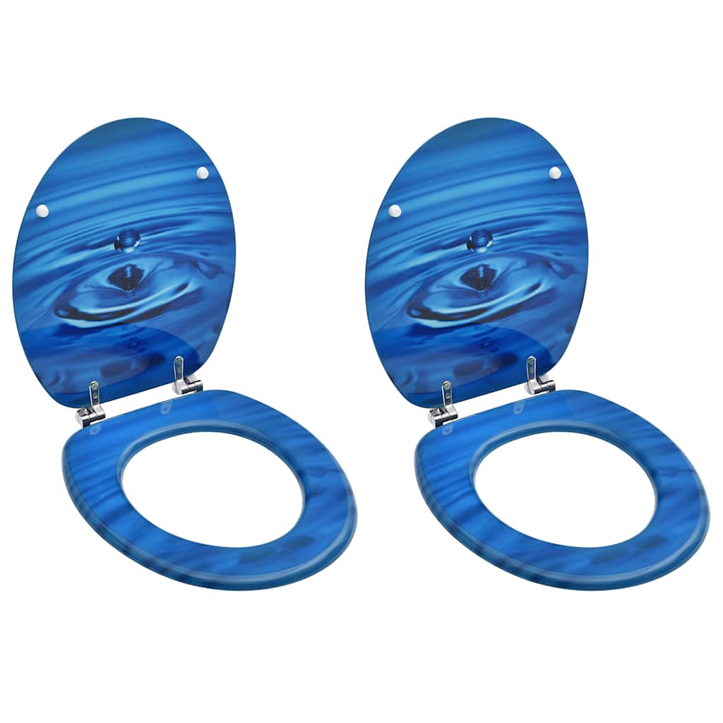 VidaXL Toiletbrillen met deksel 2 e waterdruppel MDF blauw