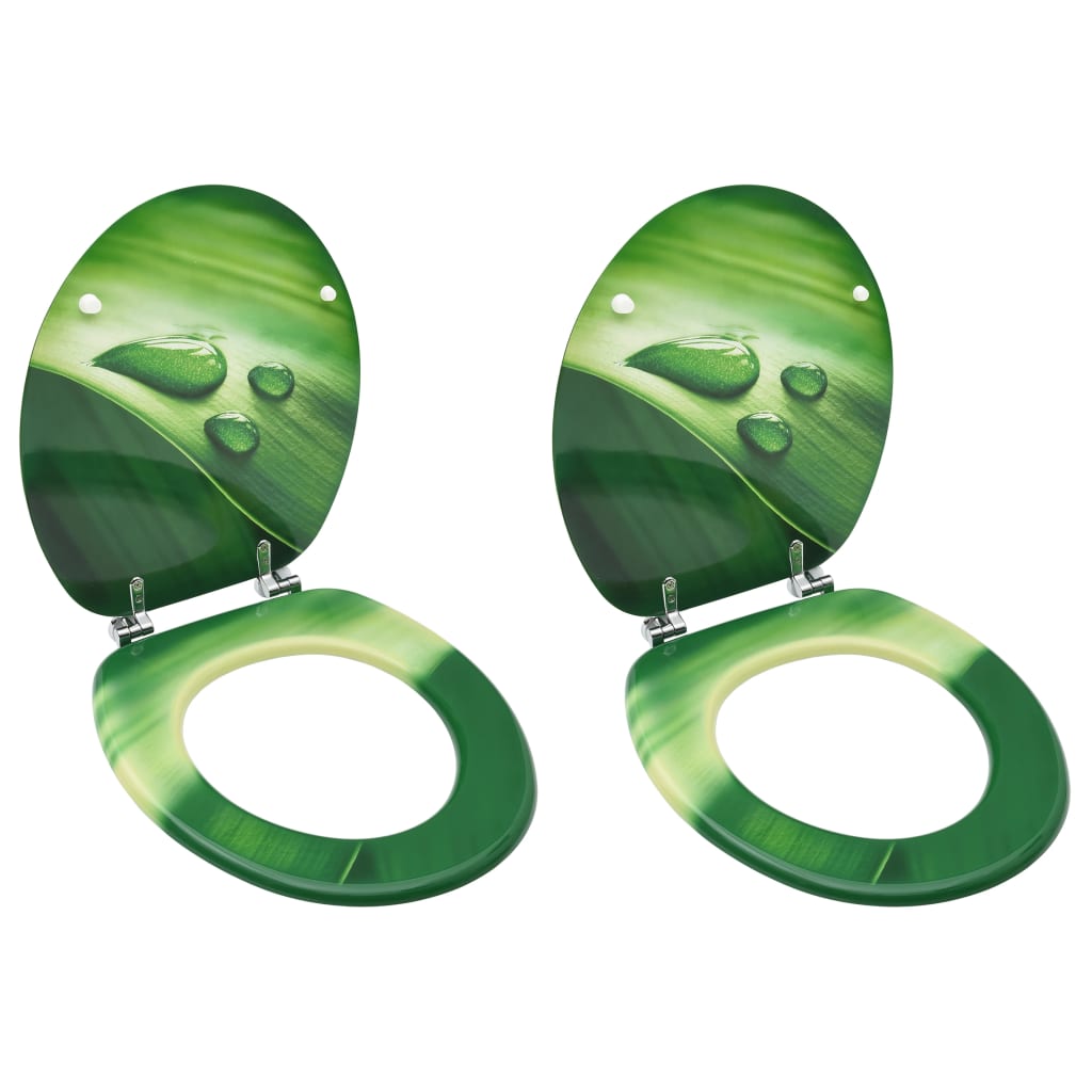 VidaXL Toiletbrillen met deksel 2 e waterdruppel MDF groen