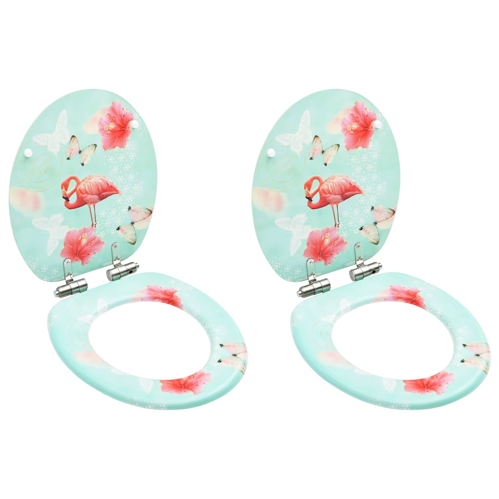 VidaXL Toiletbril met soft-close deksel 2 stuks flamingo MDF