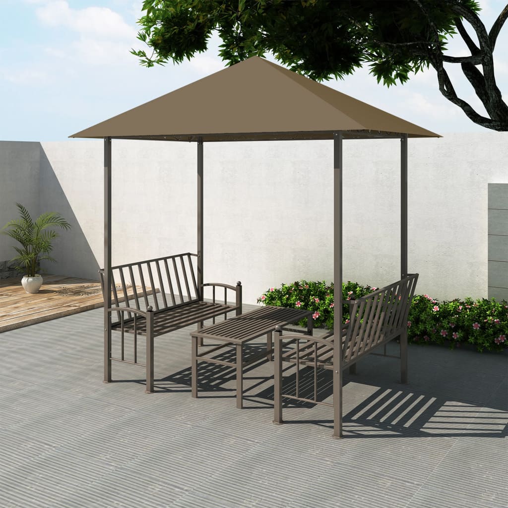 VidaXL Tuinpaviljoen met tafel en bankjes 180 g m² 2,5x1,5x2,4m taupe
